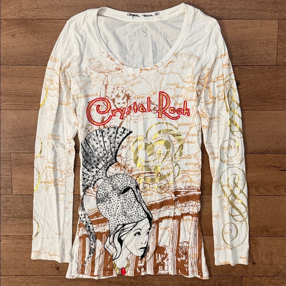 Crystal Rock Size Small Long Sleeve Warrior Angel Rhinestone Christian Audigier